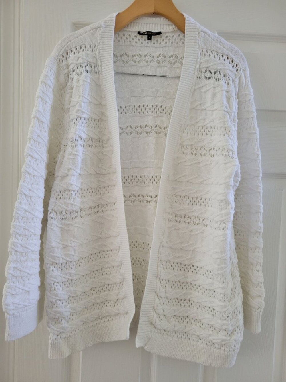 Kobi Halperin White Loose knit 100% Cotton Open Cardigan top size Medium natural